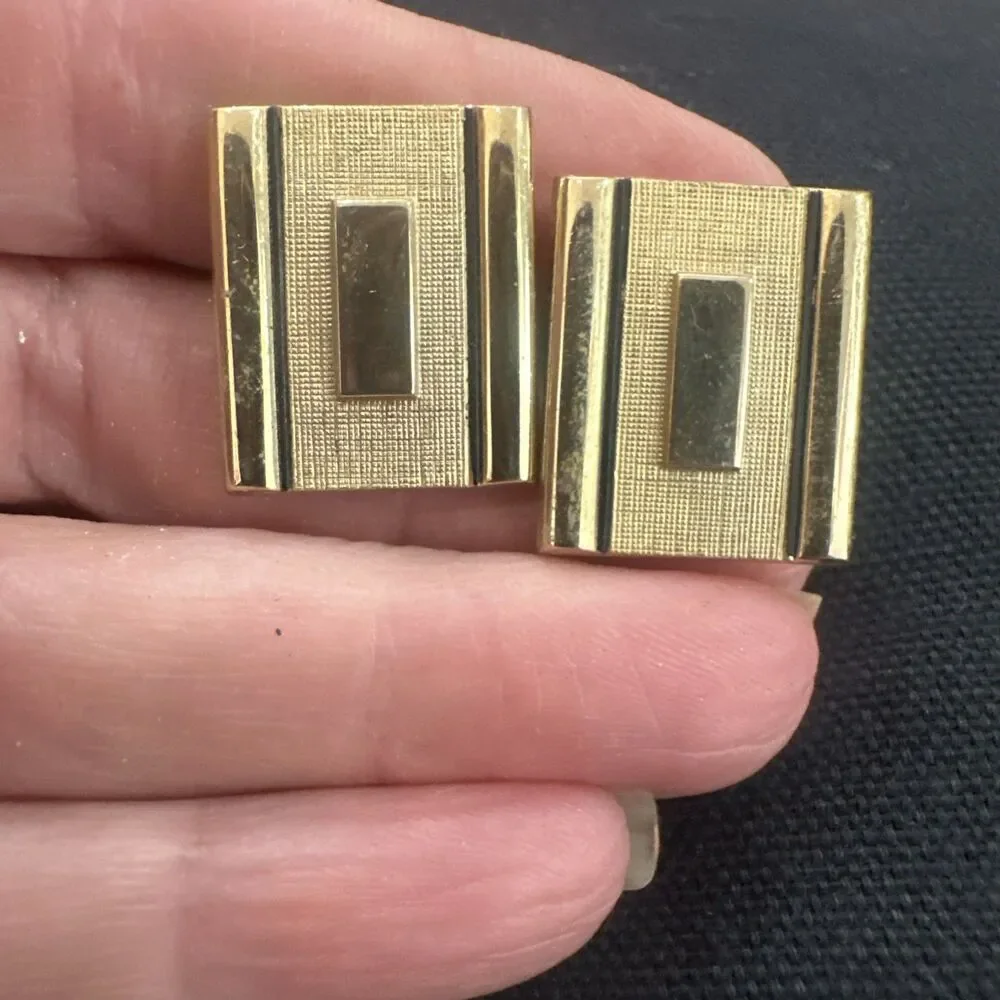 Vintage Foster Rectangular Gold Filled  Cufflinks and Tie Pin in Original Box